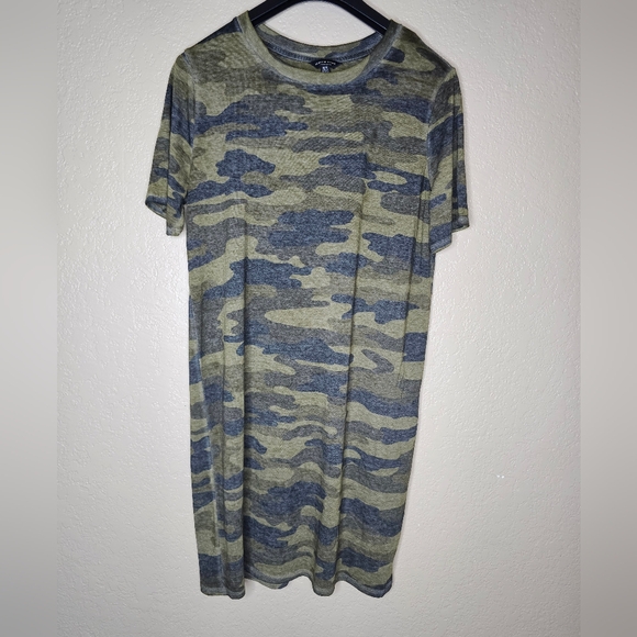 LUCKY BRAND Small camo t-shirt tee dress‎ green cotton above knee M - Picture 1 of 6
